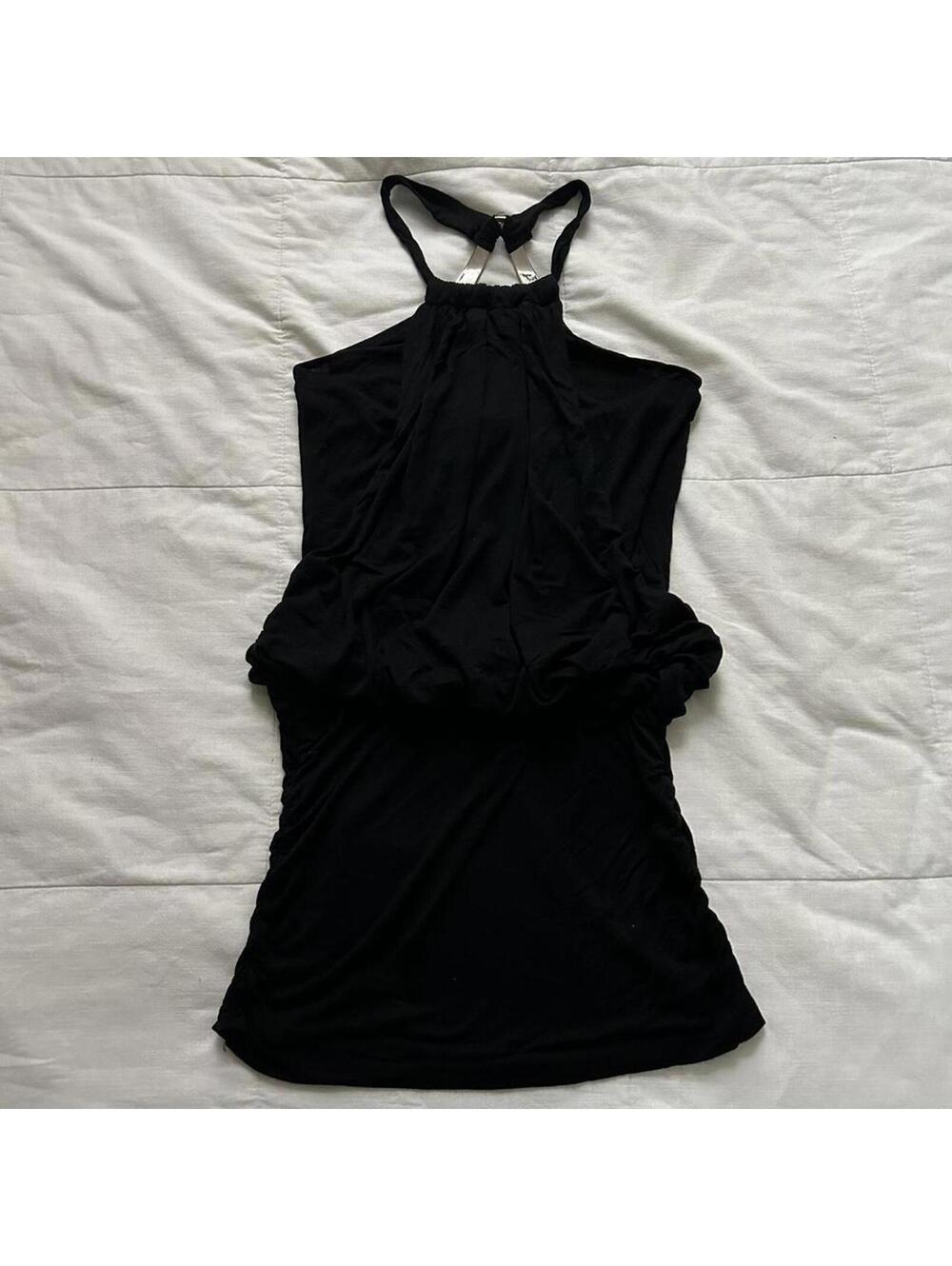 Y2K Paper Tag Vintage Black Halter Medallion Top Dress USA Size L